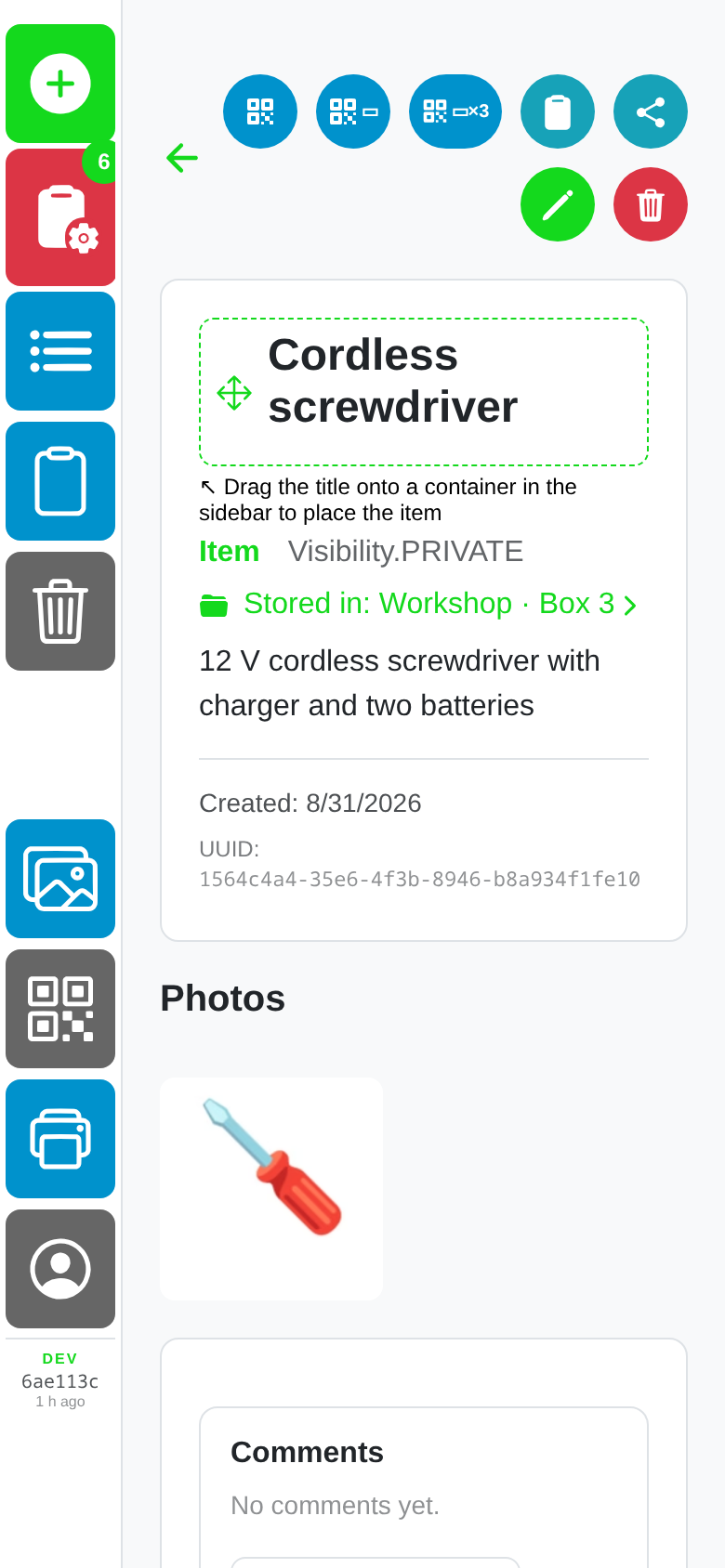 Item detail view with facets and identifiers