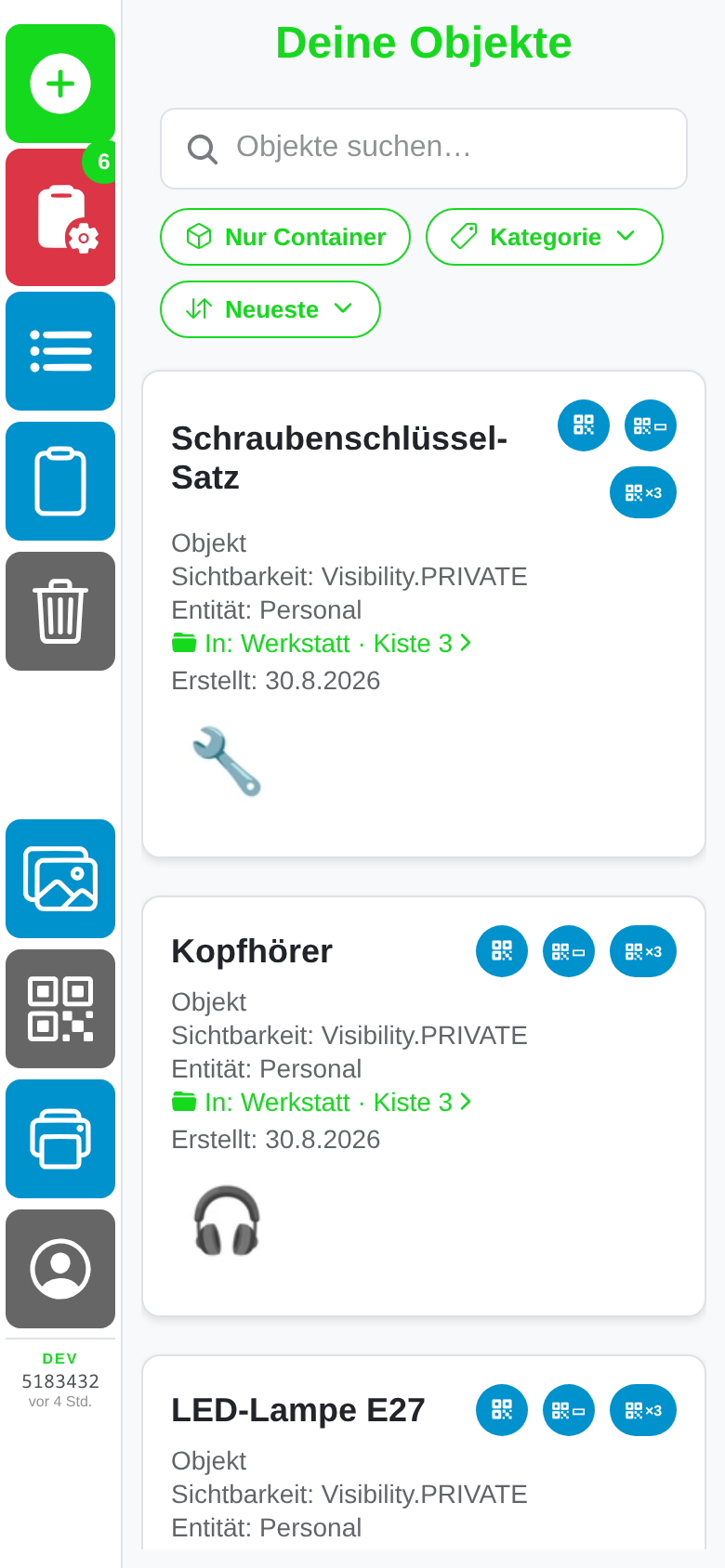 Item-Liste mit Suche und Filter-Chips